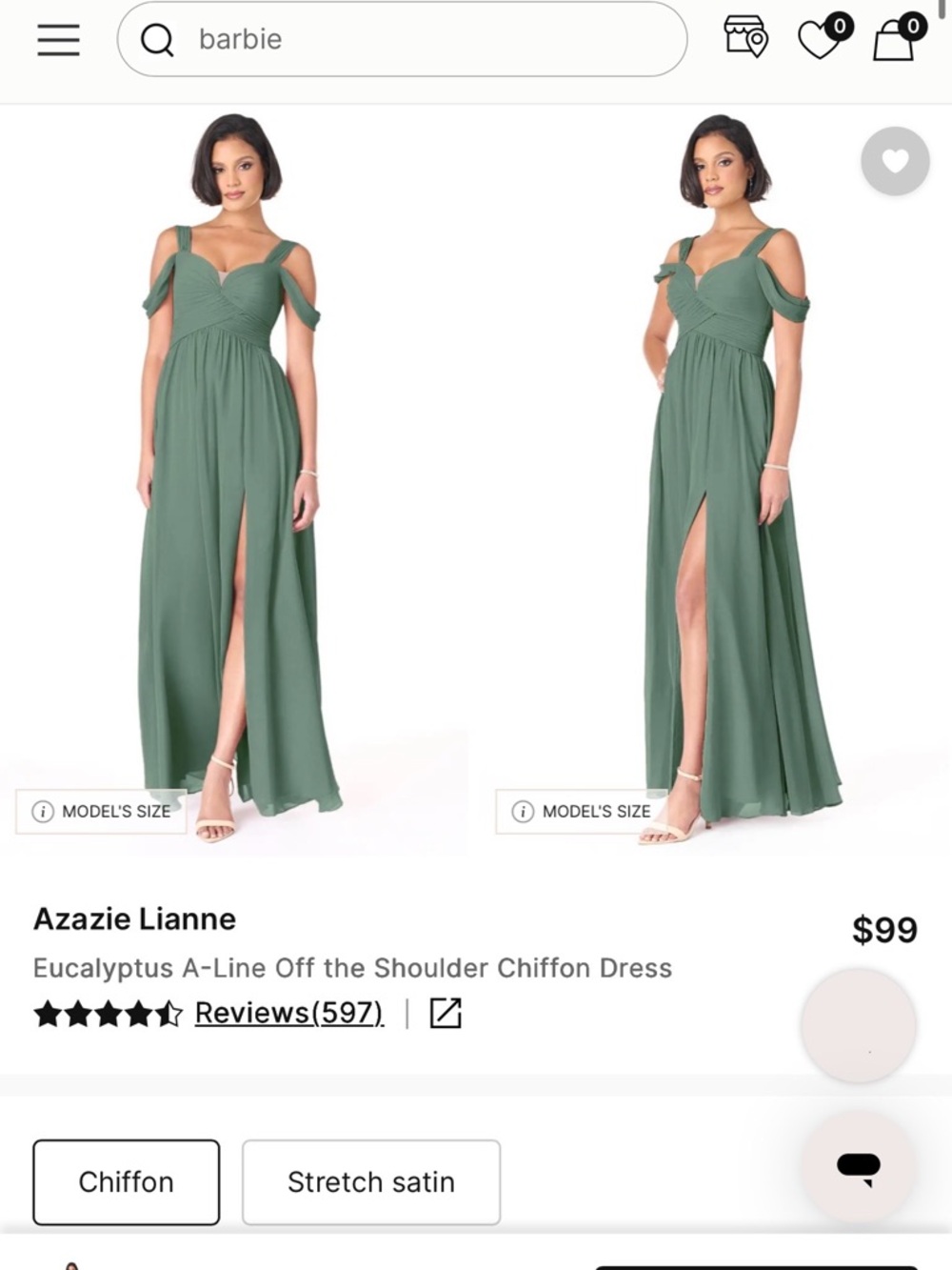 Azazie Lianne Eucalyptus A-Line Off-the-Shoulder Chiffon Dress